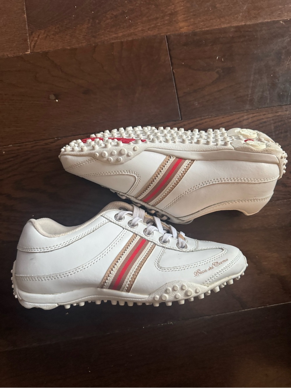 Duca del Cosma Striped Red Tan White Golf Shoes EU 37.5 (US 7)